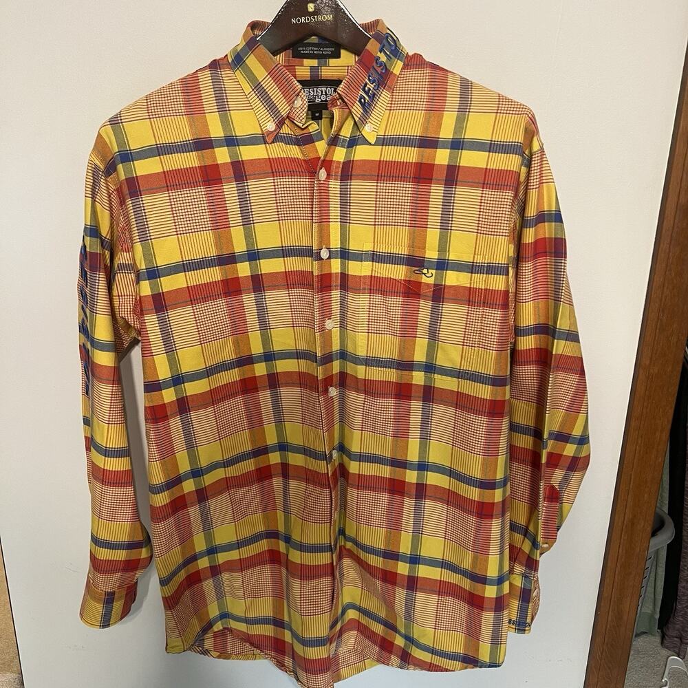 Resistol Rodeo Gear Plaid Button Down Shirt Medium Western Cowboy Embroidered